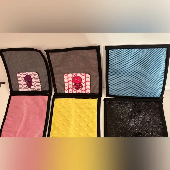 Sensory Mini Mats 6 7/8” x 6 7/8”, Set of 12, Built in Hooks for Hanging - Picture 3 of 13